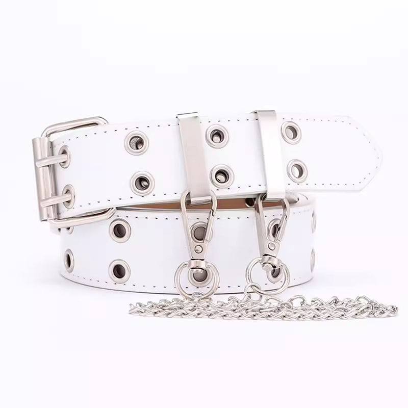 white rivet chained belt boogzel clothing