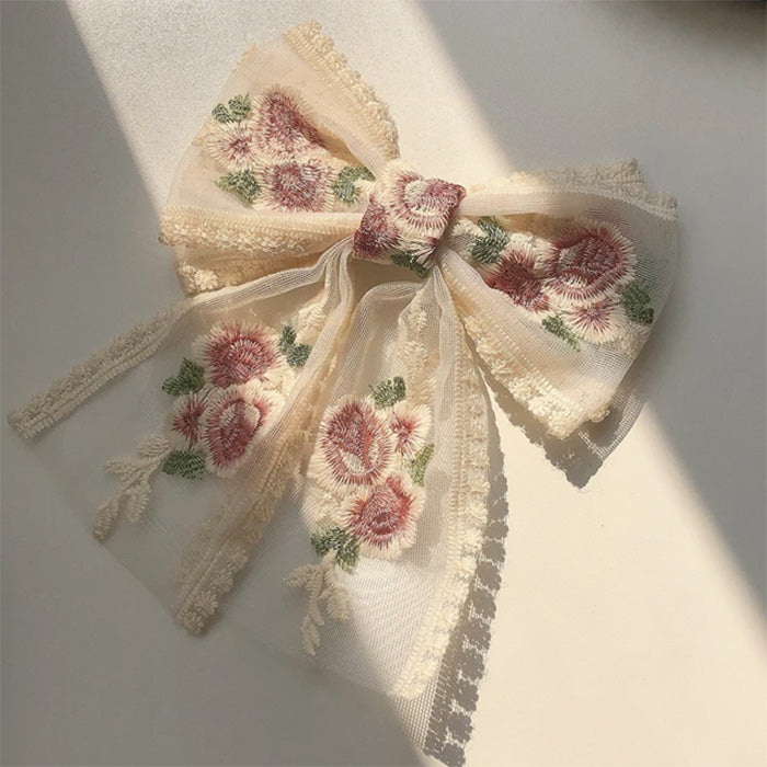rose embroidery lace hair bow boogzel clothing