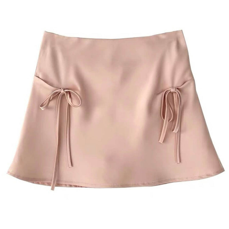 satin mini skirt with bows boogzel clothing