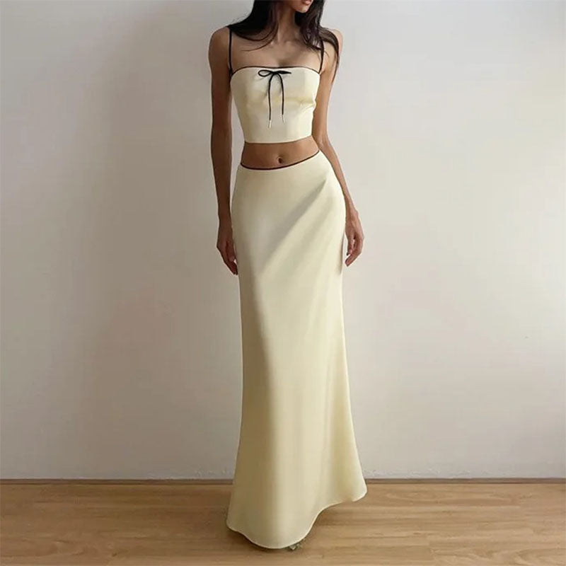 satin crop top and maxi skirt set boogzel clothing