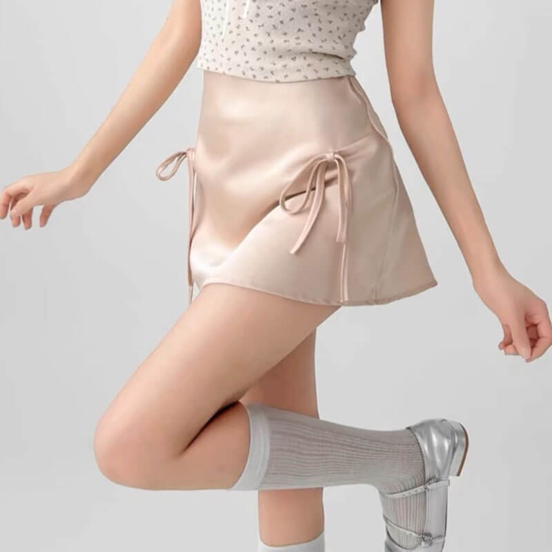 satin mini skirt with bows boogzel clothing