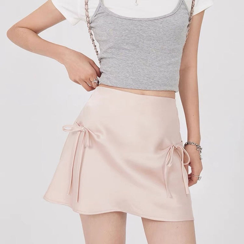 satin mini skirt with bows boogzel clothing