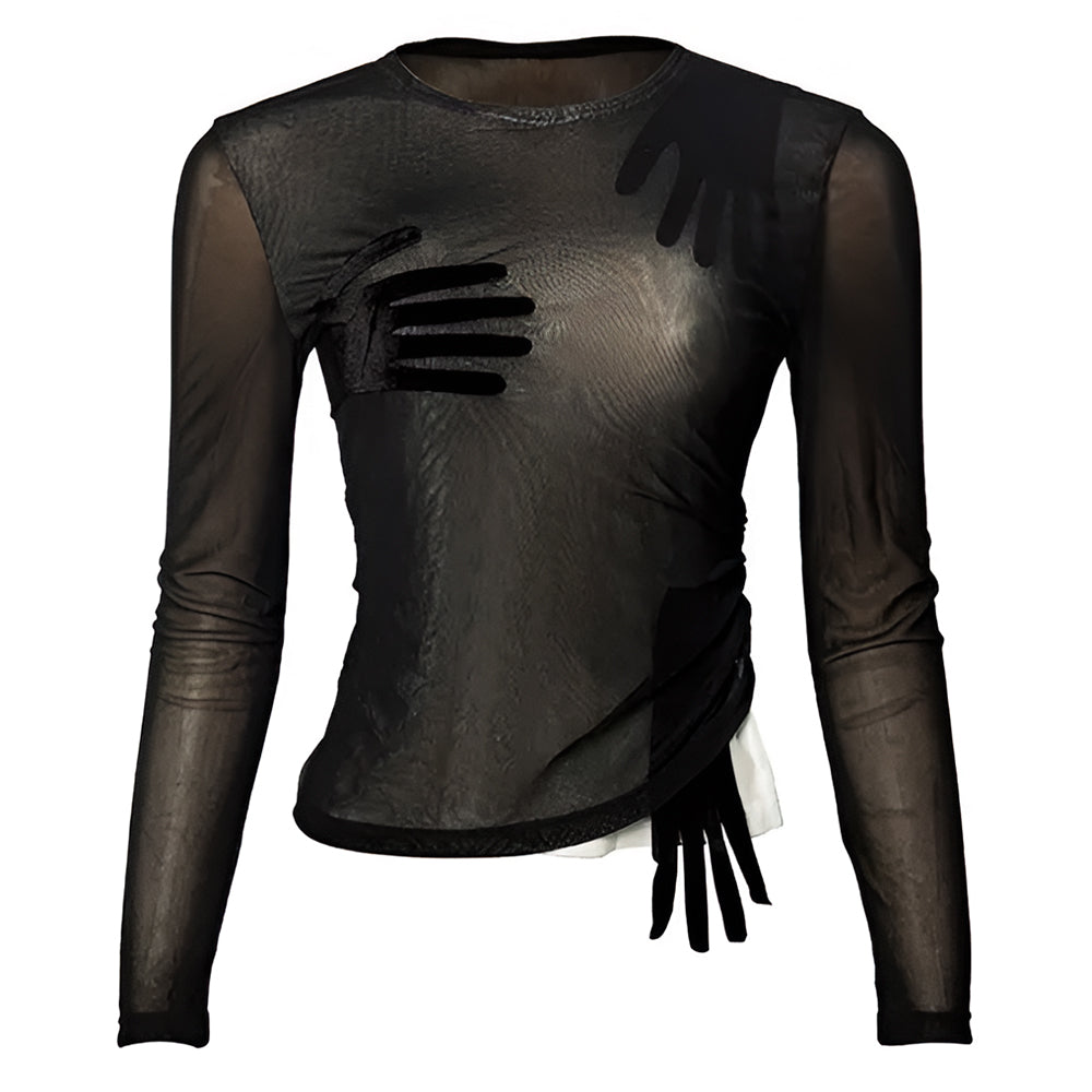 sheer hand print long sleeve top boogzel clothing