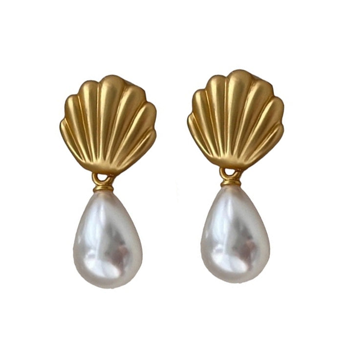 shell pearl drop earrings boogzel clothing