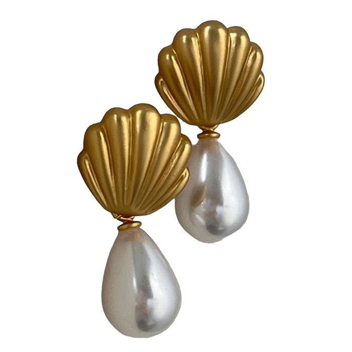 shell pearl drop earrings boogzel clothing
