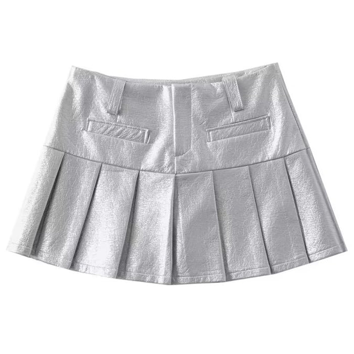 silver pleated mini skirt boogzel clothing