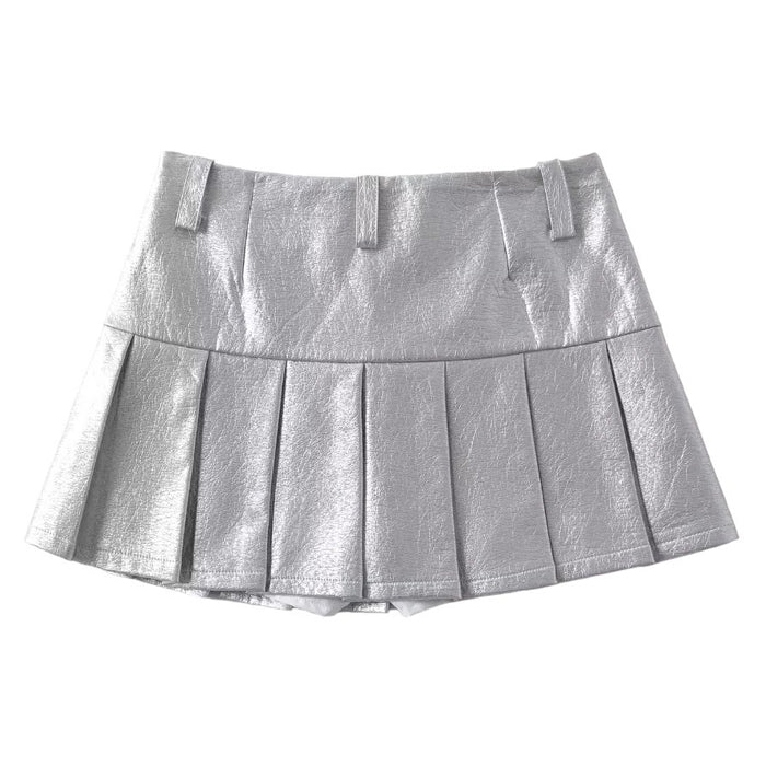 silver pleated mini skirt boogzel clothing