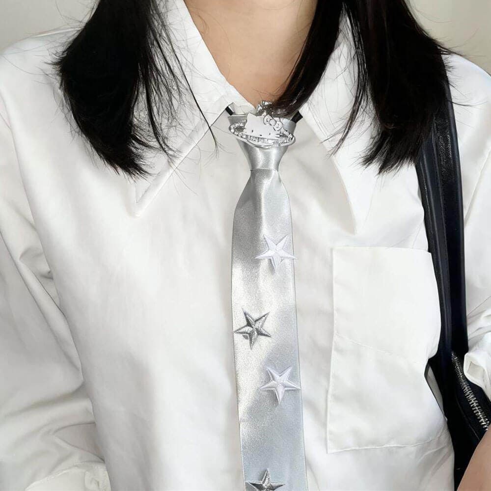 silver star satin tie boogzel clothing