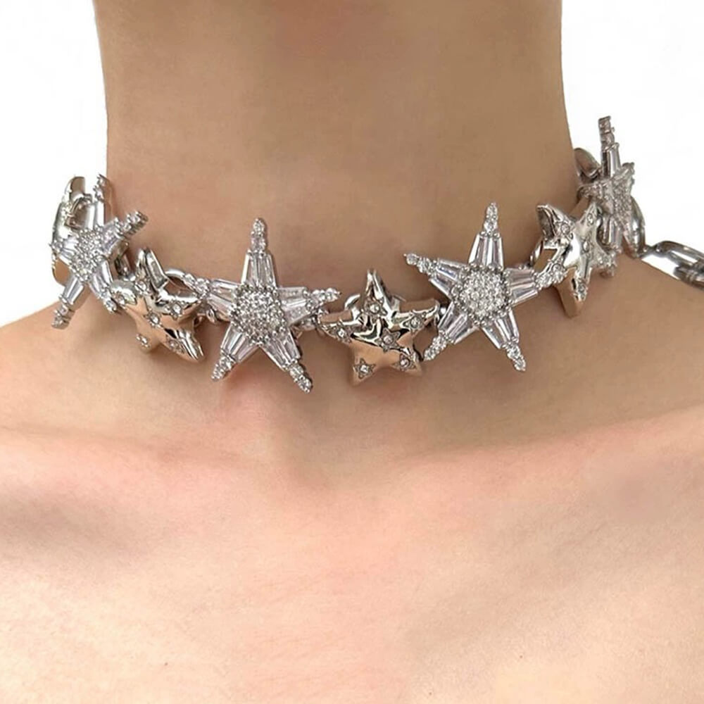 silver star y2k choker necklace boogzel clothing