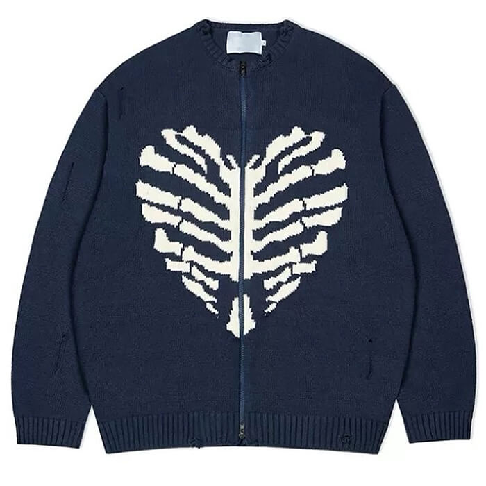 skeleton print zip up sweater boogzel clothing