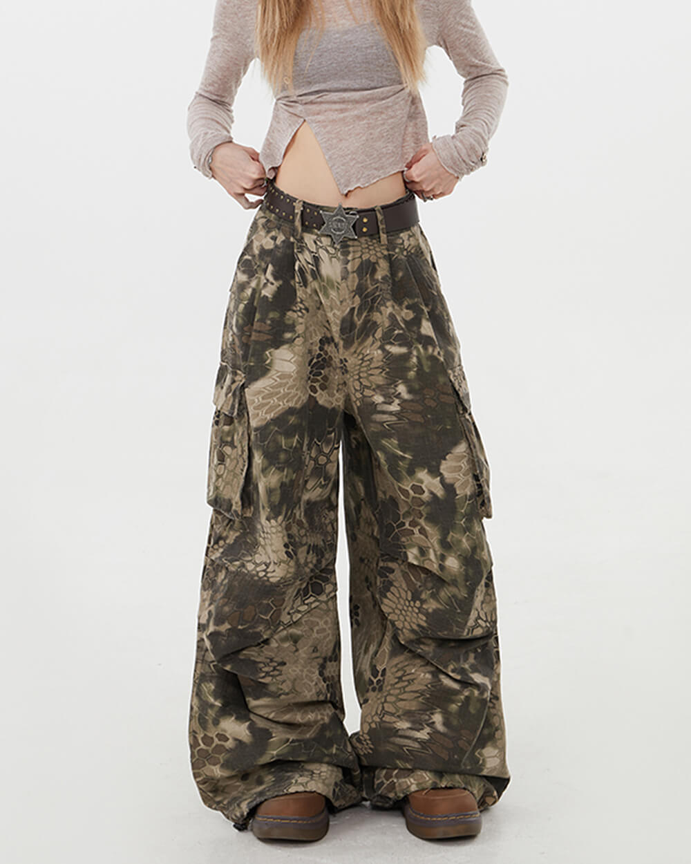 snake print wide leg cargo pants boogzel clothing