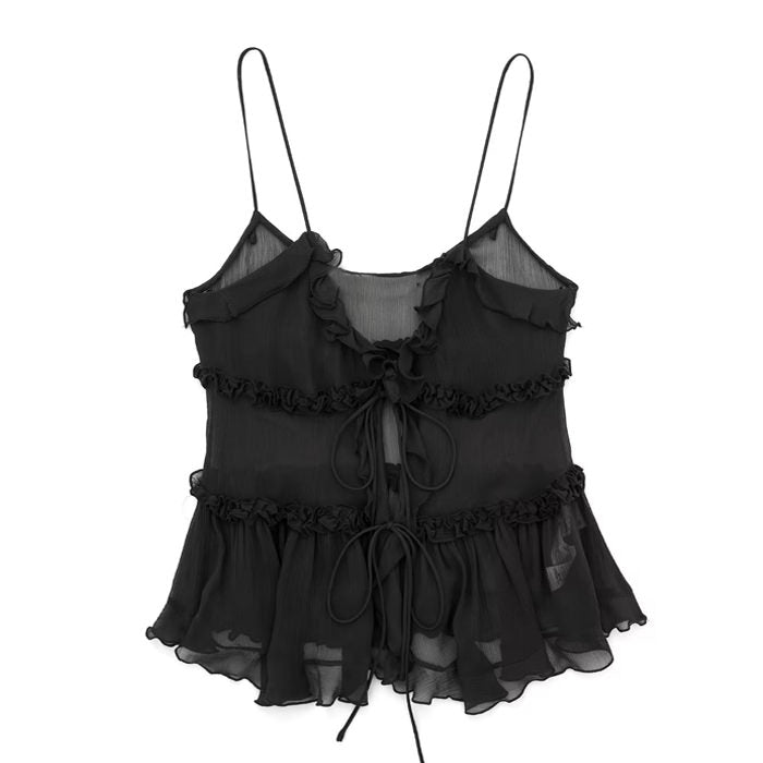 black sheer ruffle top