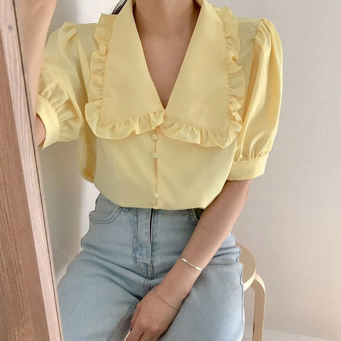 soft girl frill collar blouse boogzel clothing