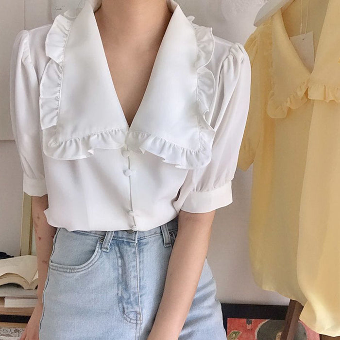 soft girl frill collar blouse boogzel clothing