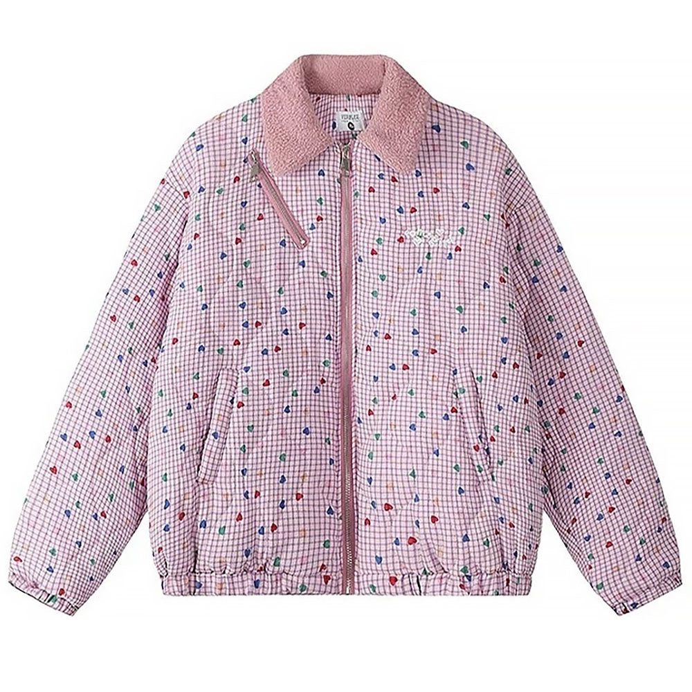 soft girl pink heart pattern jacket boogzel clothing