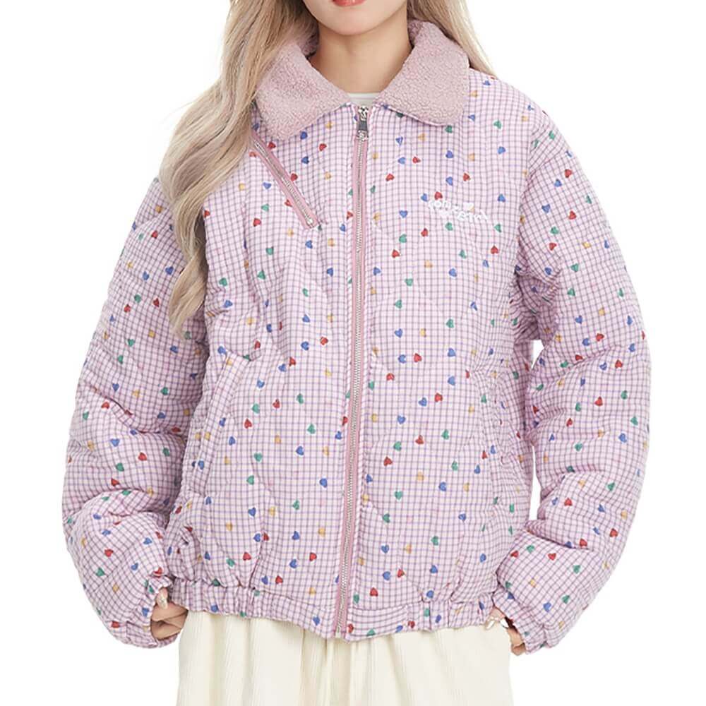 soft girl pink heart pattern jacket boogzel clothing