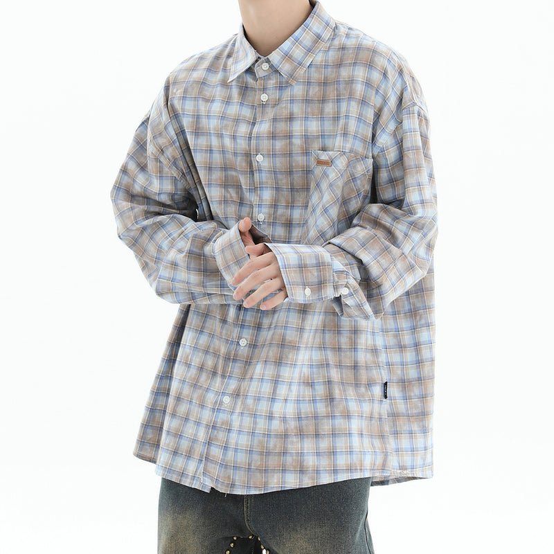 blue plaid button up shirt boogzel clothing