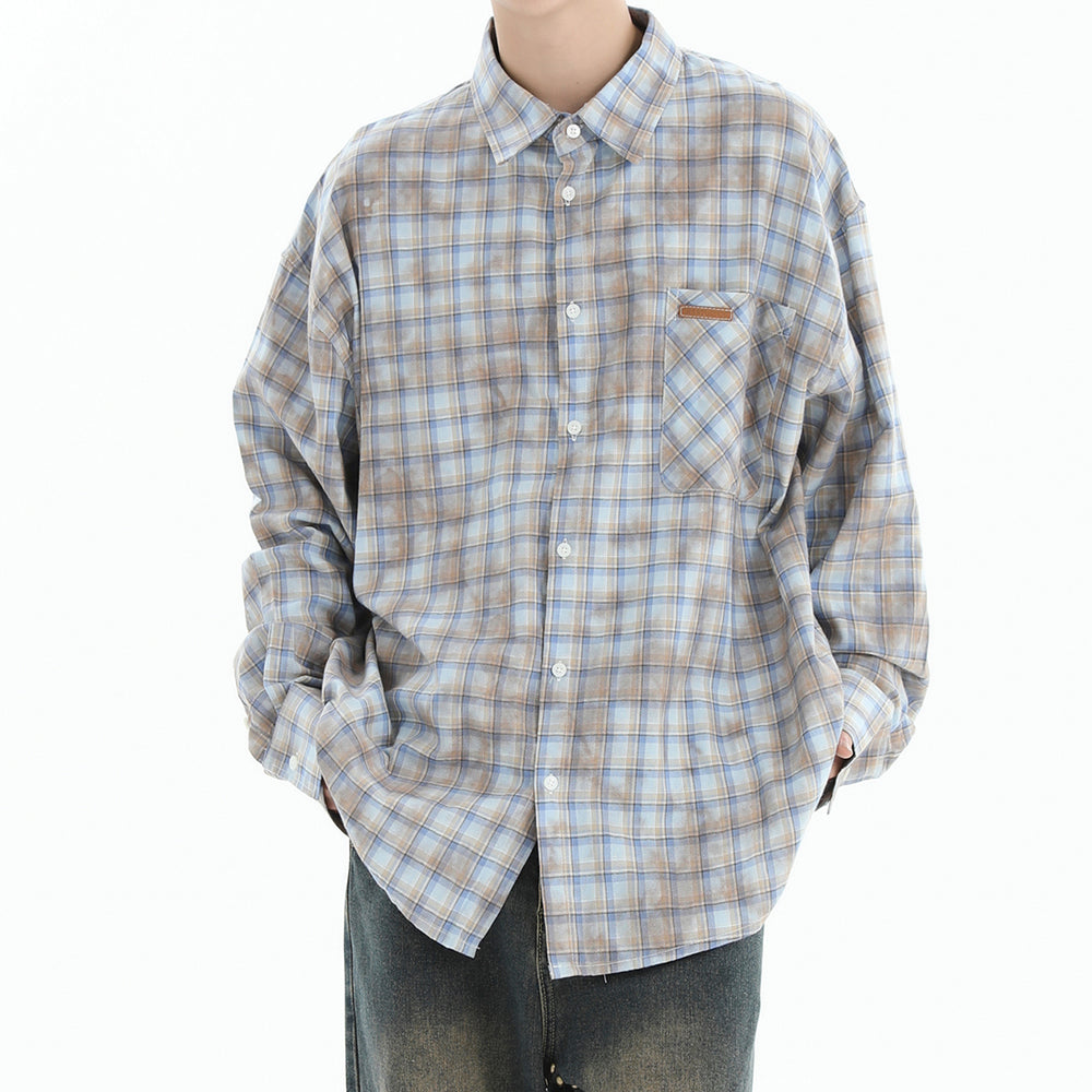 blue plaid button up shirt boogzel clothing