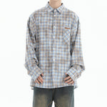 blue plaid button up shirt boogzel clothing