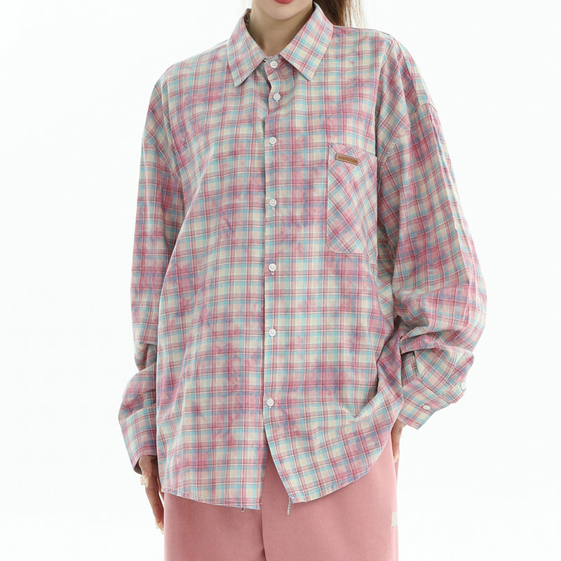 pink plaid button up shirt boogzel clothing