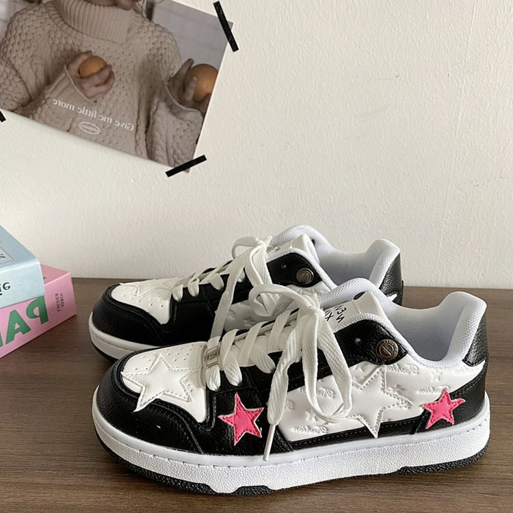Bubblegum Pink Star Sneakers in Black - Aesthetic Shoes, aesthetic sneakers bogzel clothing