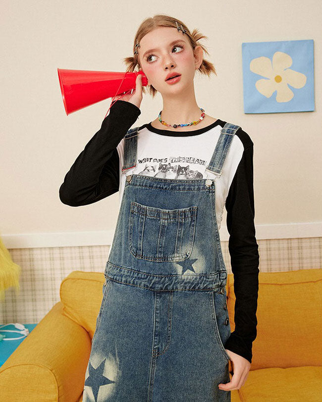 Star Girl Denim Overalls aesthetic outfits boogzel clothing