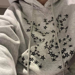 grey Stars Embroidery Hoodie, aesthetic oversized hoodie for women - boogzel clothing