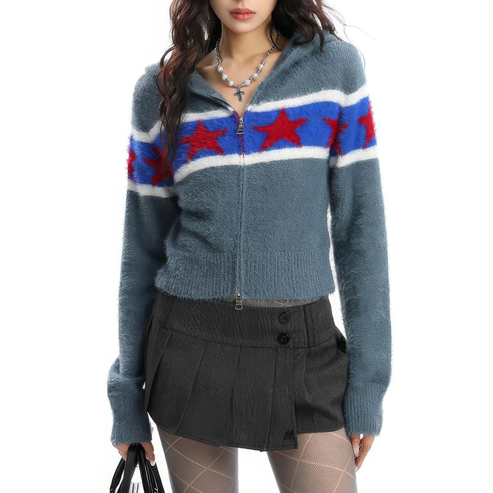 star print knit hoodie boogzel clothing