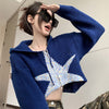 Star Zip Up Knit Hoodie in Navy Blue - Boogzel Clothing