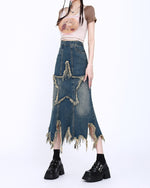 Aesthetic Star Long Denim Skirt boogzel clothing
