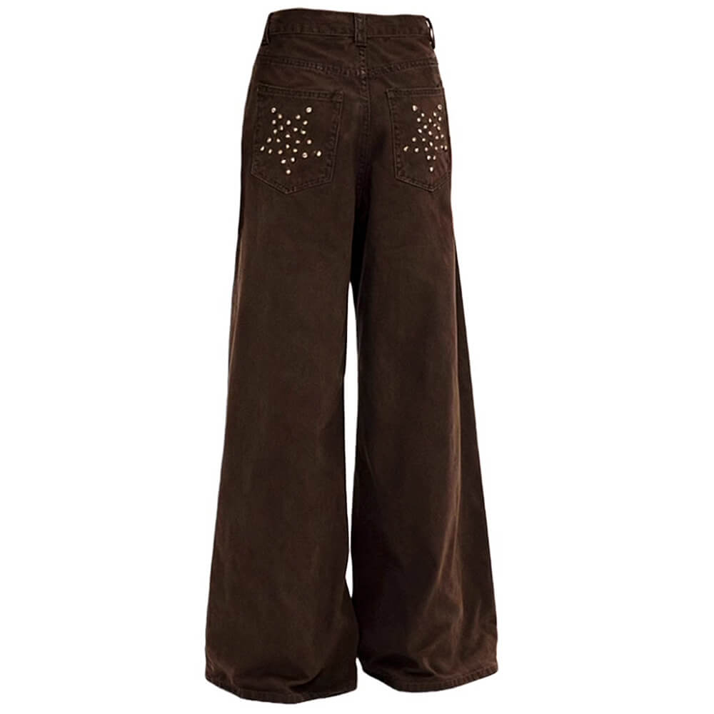 star pocket wide leg brown pants boogzel clothing