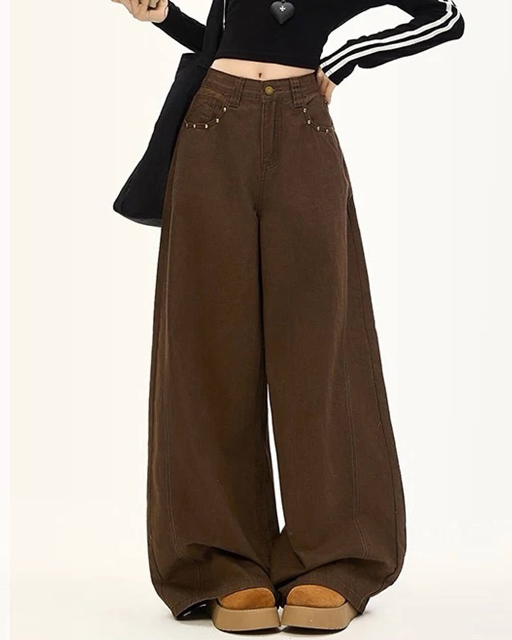 star pocket wide leg brown pants boogzel clothing