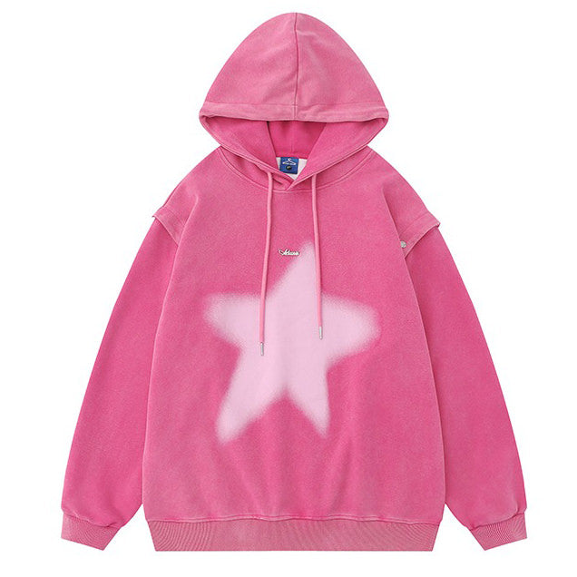 Y2K Hoodie with Graffiti Star Print - Aesthetic Clothing - Boogzel clothing