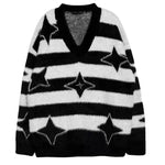 star fuzzy striped sweater boogzel clothing