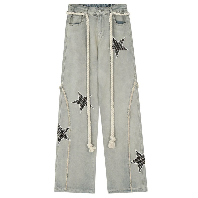 star patch baggy jeans boogzel clothing