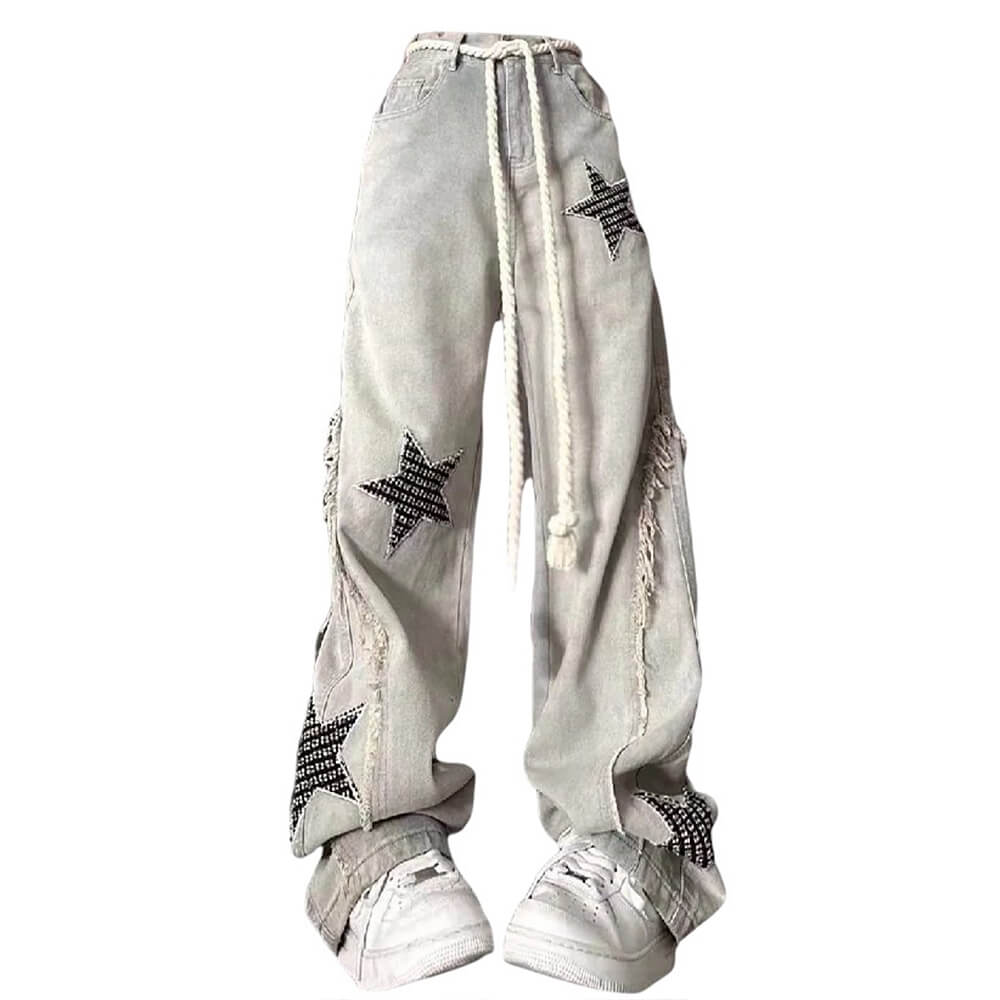 star patch baggy jeans boogzel clothing