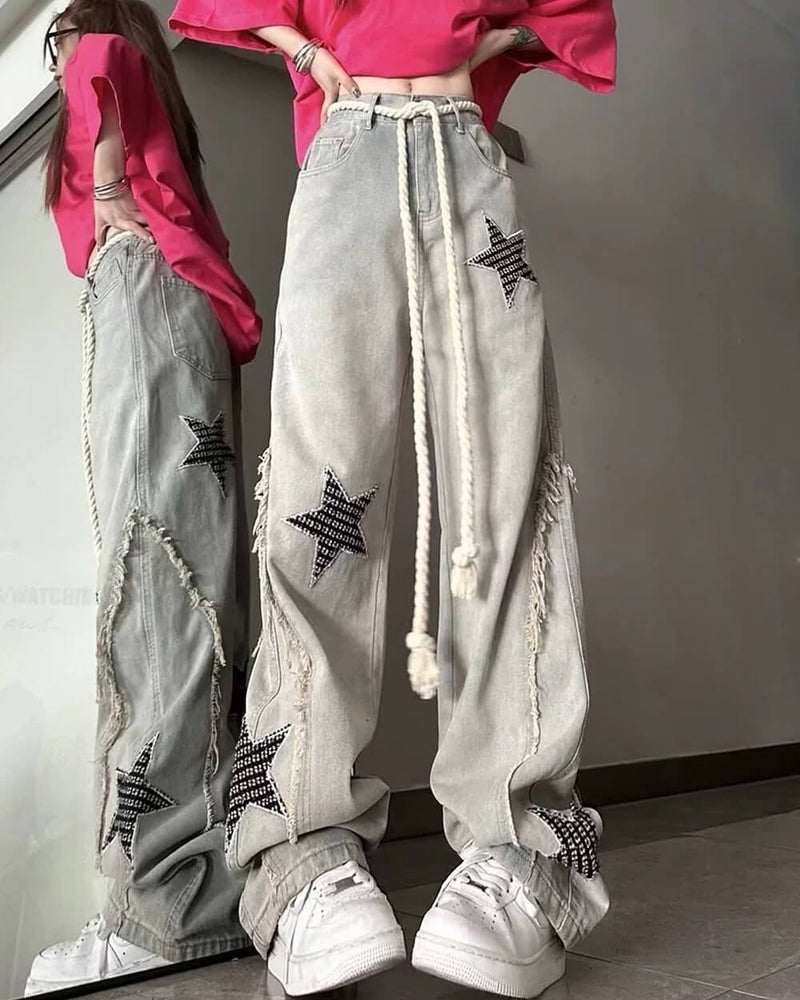 star patch baggy jeans boogzel clothing