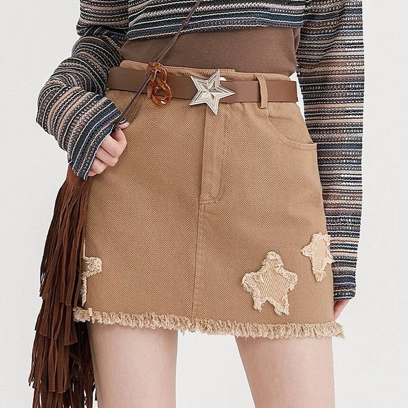 star patch denim mini skirt boogzel clothing