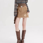 star patch denim mini skirt boogzel clothing