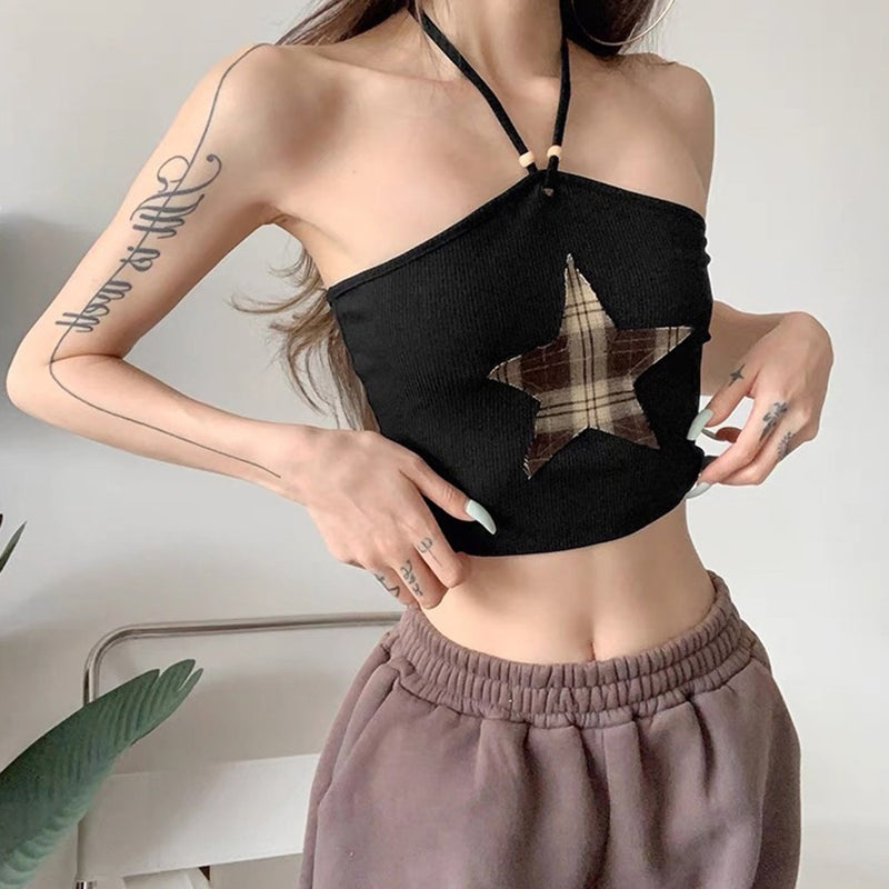 star patch halter crop top boogzel clothing