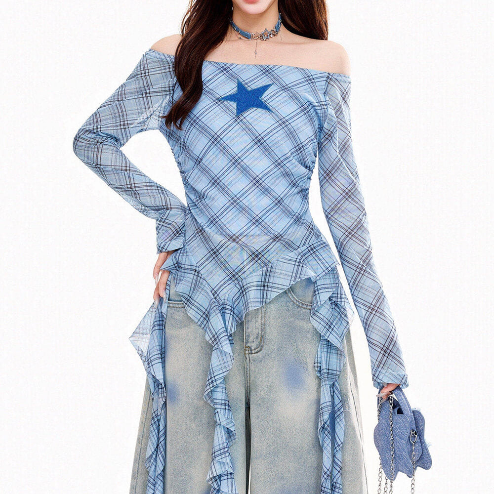 star plaid long sleeve top boogzel clothing