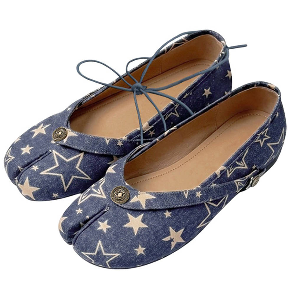 star print denim tabi ballet flats boogzel clothing
