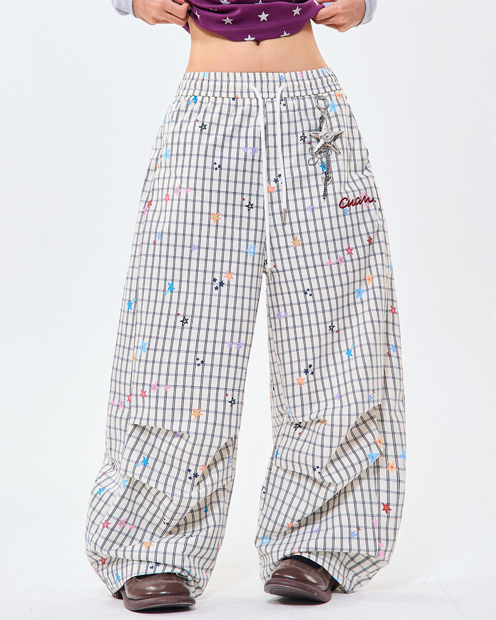 starry grid aesthetic wide leg pants boogzel clothing