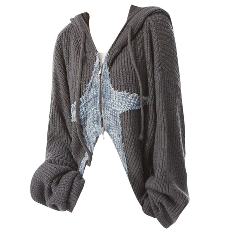 Star Girl Aesthetic Zip Up Knit Hoodie - Boogzel Clothing