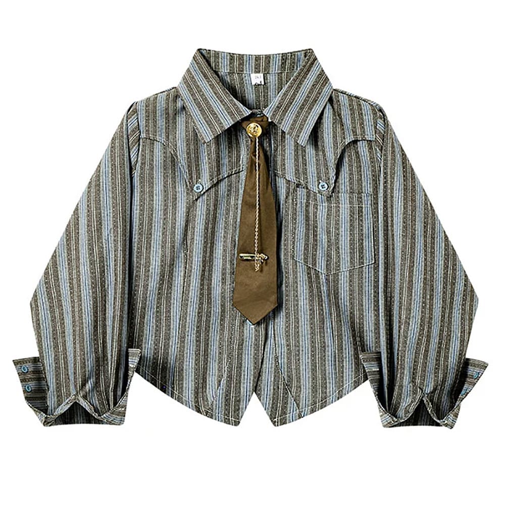 striped cropped shirt with tie boogzel clothing
