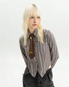 striped cropped shirt with tie boogzel clothing