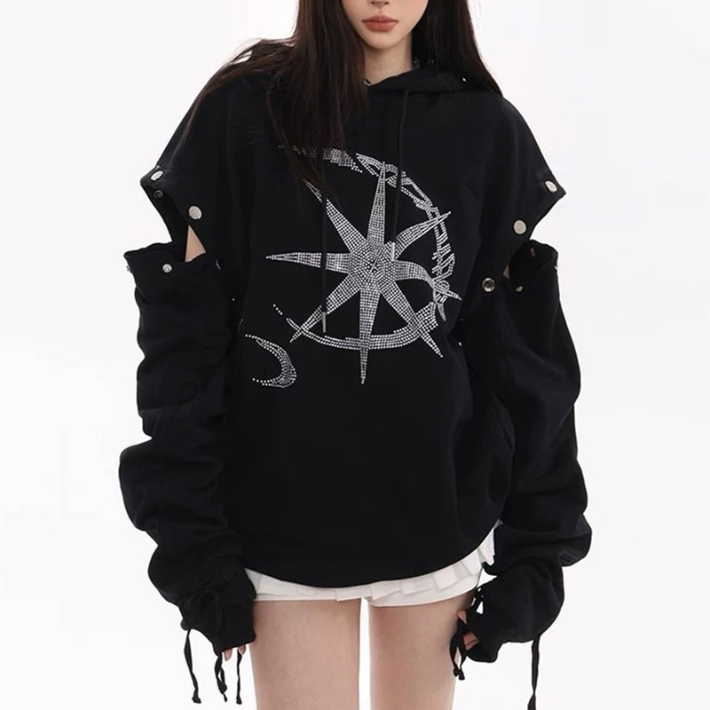 sun moon rhinestone hoodie boogzel clothing