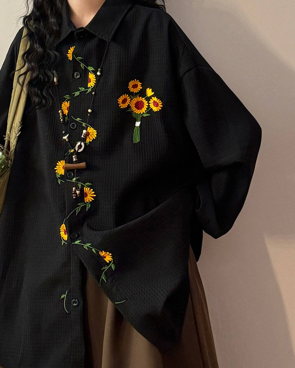 sunflower embroidery oversized shirt boogzel clothing
