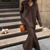 brown sweater and skirt aesthetic knit set boogzel clothing