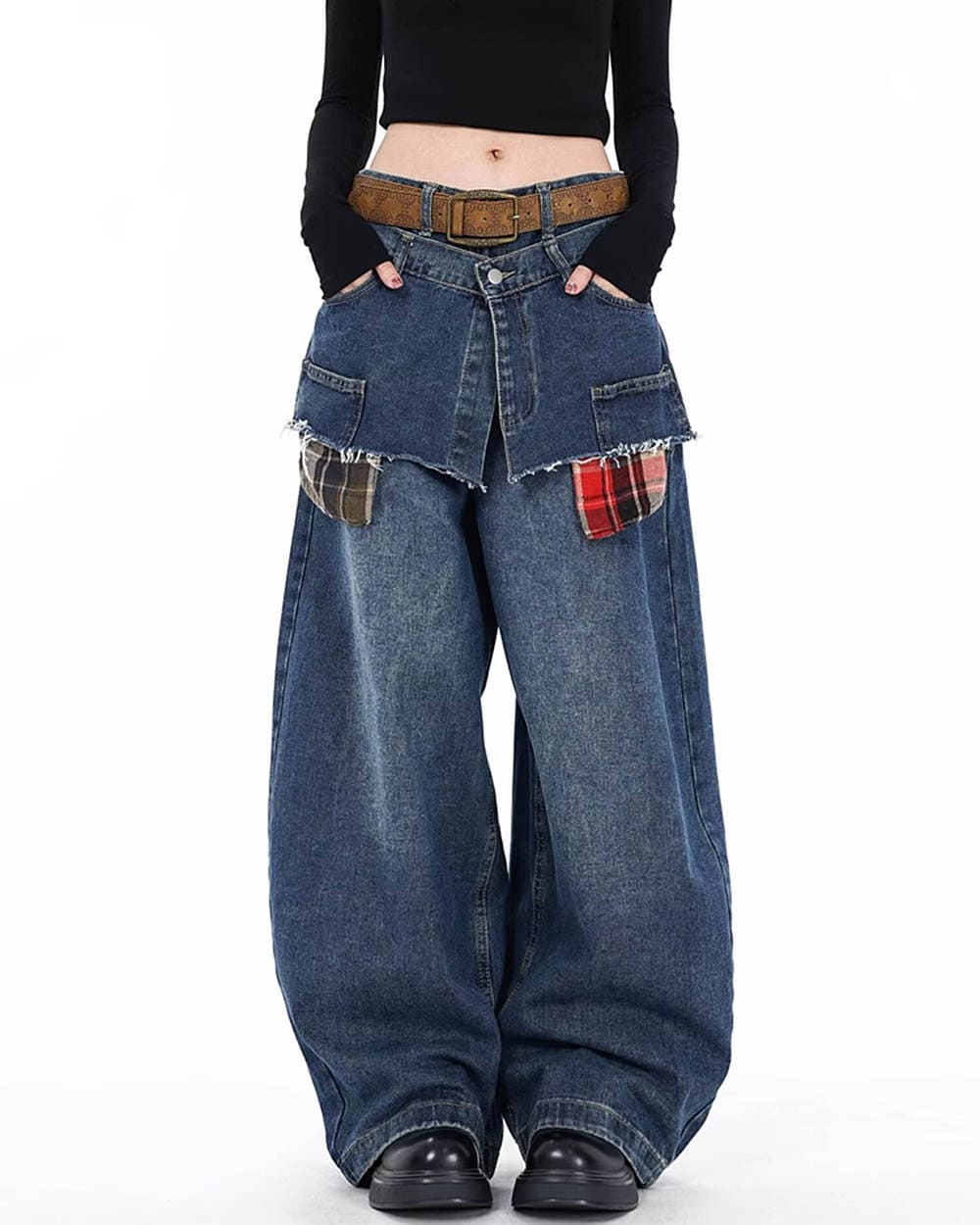 blue layered wide leg jeans boogzel clothing